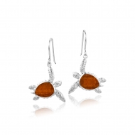 SS 925 Koa Wood Turtle Earrings