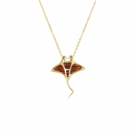 14K YG Manta Ray Pendant (L) -Koa Wood