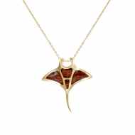 14K YG Manta Ray Pendant  -Koa Wood