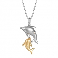 14K WY Two Tone Dolphin Pendant